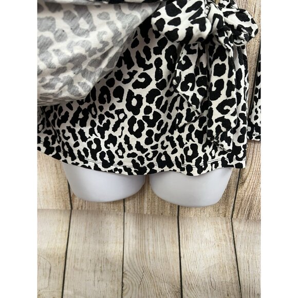 Vtg Y2K Cache Faux Wrap Top S Black White Animal Print Stretch Slim Mob Wife - Picture 5 of 8